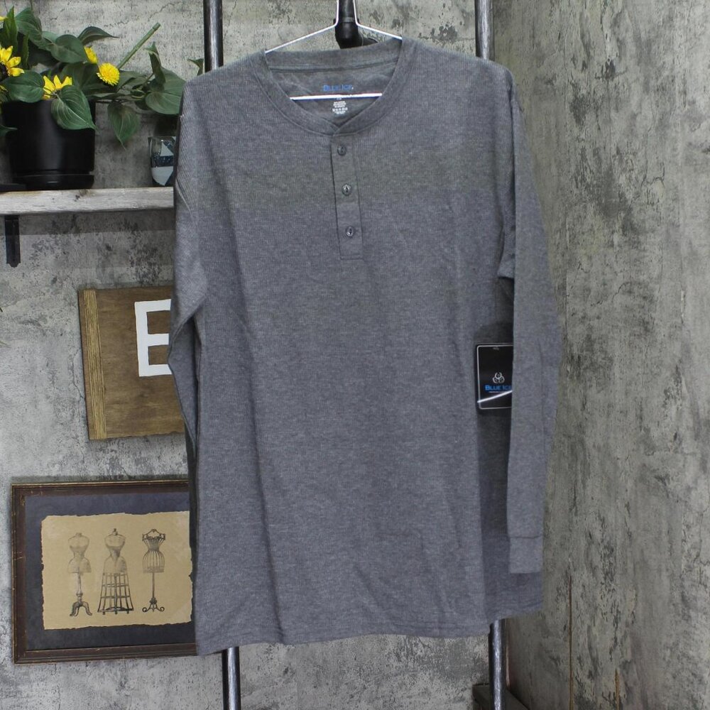 NWT Blue Ice Mens Waffle Knit Thermal Long Sleeve Shirt Charcoal Gray XL
